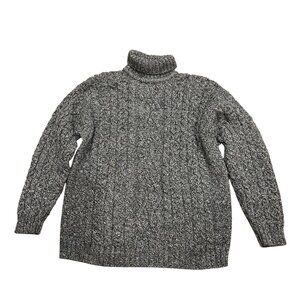 LL Bean Mens Irish Fisherman Ragg Wool Cable Knit Turtleneck Sweater, Gray, XLT